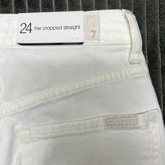 7 For All Mankind High Waisted Cropped Straight Leg White Jeans - Picture 8 of 11